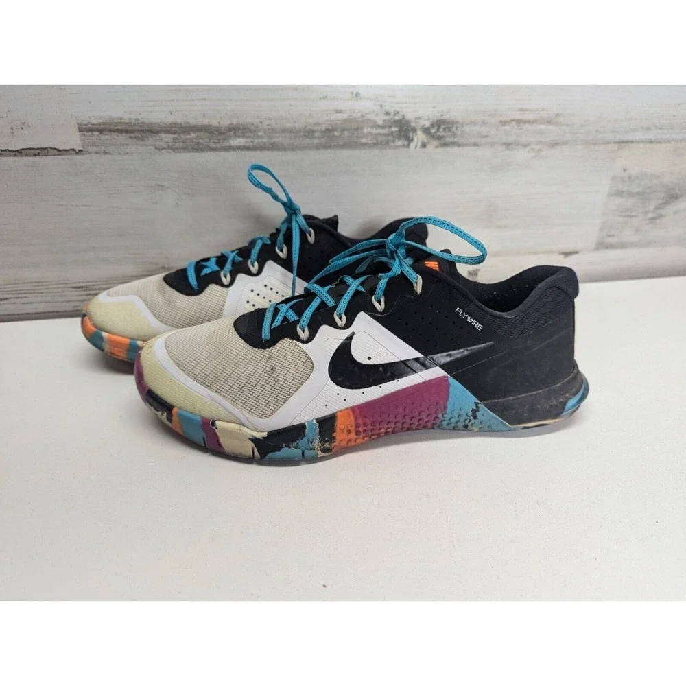 Nike Metcon 2 Amplify Mens 9.5 Training Shoes Black White Multicolor 821913-102